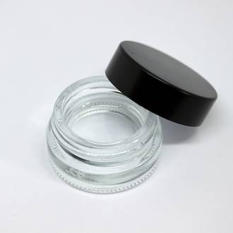 Clear glass pot - black lid: 5ml